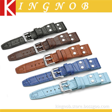 Black Brown Blue Croco Grain 22mm Italian Genuine Leather Rivet Watch Band Strap Belt with With Pin buckle For IWC Big Pilot